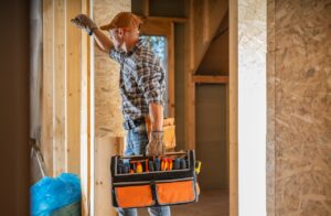 construction worker carrying tools